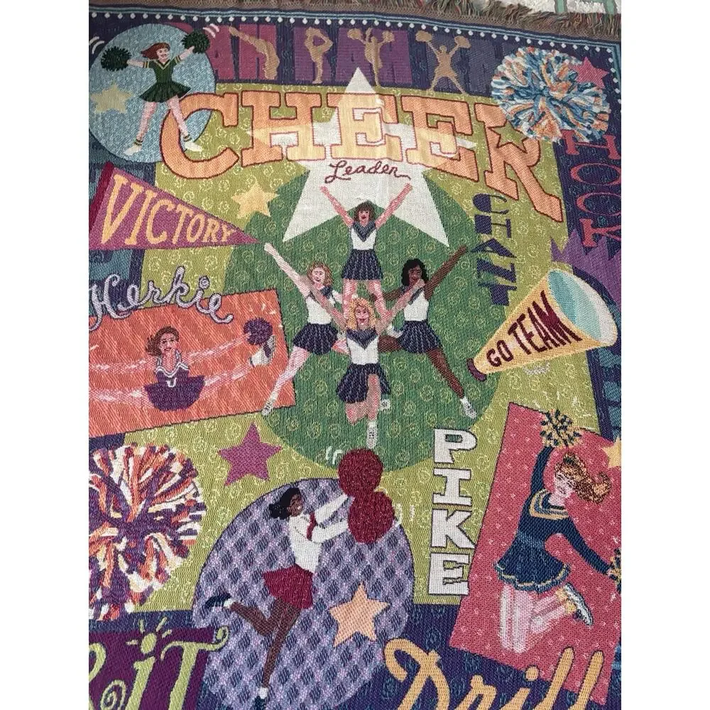 Vintage American Cheer Woven Tapestry Throw Blanket 50x60” Fringed
